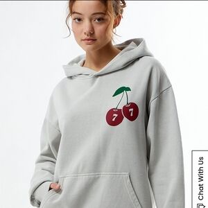 Gray Hoodie with Cherry Graphic